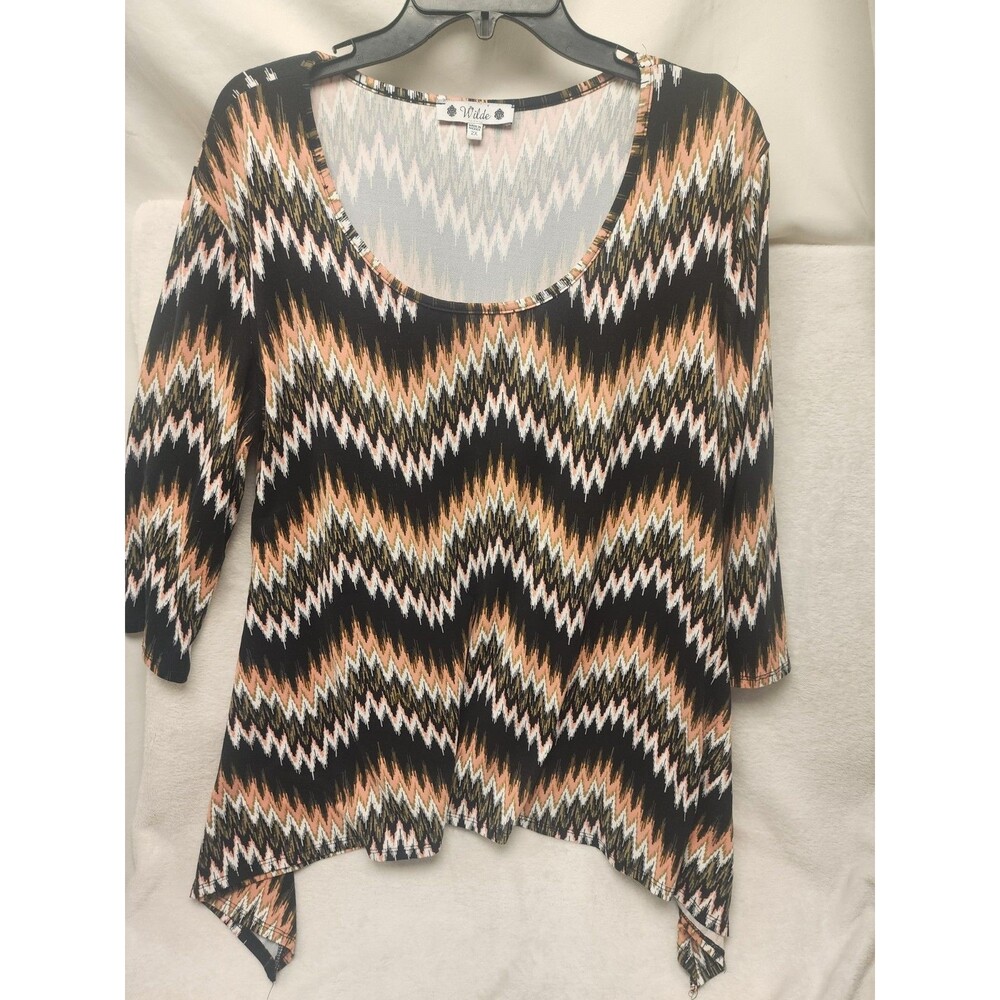 Wilde Chevron Print Zigzag Multicolor Scoop Neck Tunic Top - Women 2XL